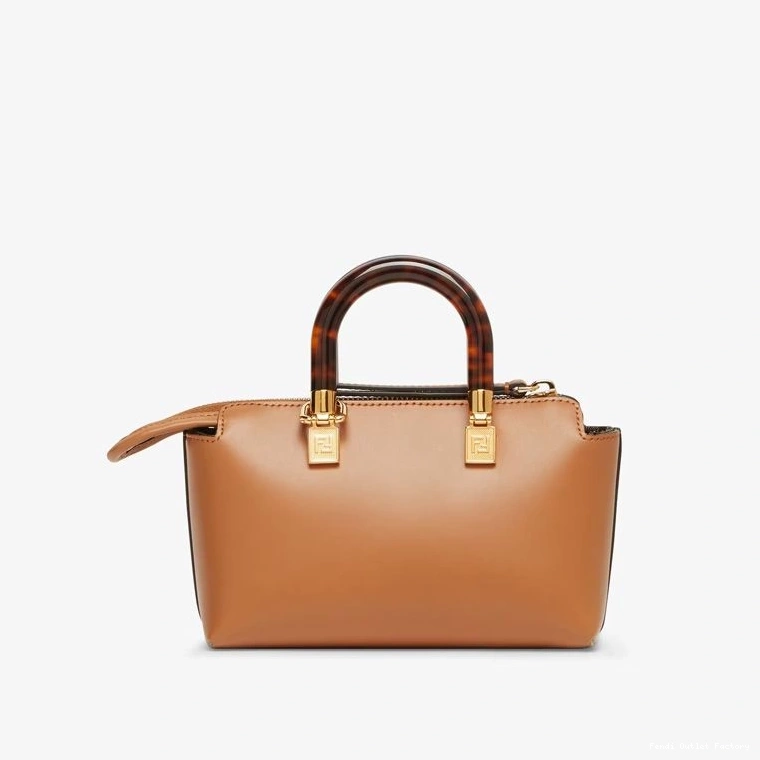 Affordable HOT Calf By Way Mini ROMA The Bag Boston Fendi In Logo Leather Brown 0808